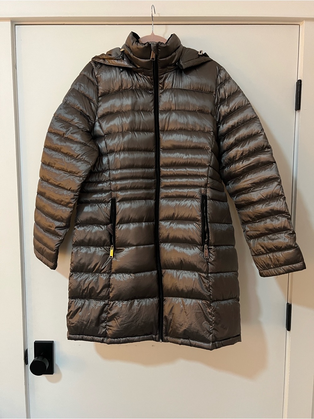 Andrew Marc Premium Down Long Puffer Coat Brown Taupe Large